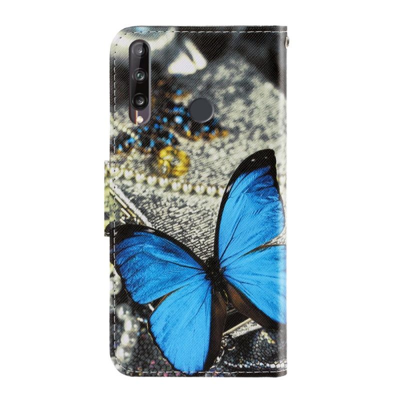 Etui Folio Huawei P40 Lite E / Y7p Jasnofioletowy Jasnoniebieski Odmiany Motylkowe Ze Stringami Etui Ochronne