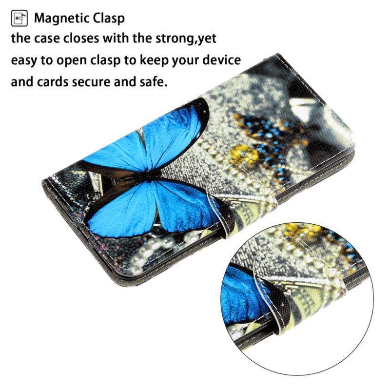 Etui Folio Huawei P40 Lite E / Y7p Jasnofioletowy Jasnoniebieski Odmiany Motylkowe Ze Stringami Etui Ochronne