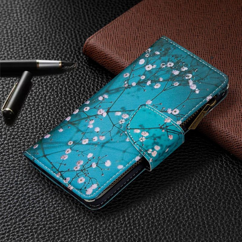 Etui Folio Huawei P40 Lite E / Y7p Jasnoniebieski Biały Zapinana Na Zamek Kieszeń Na Drzewo