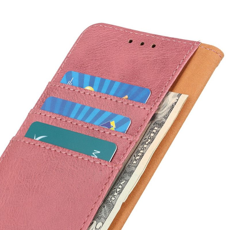 Etui Folio Huawei P40 Lite E / Y7p Różowy Czarny Imitacja Skóry Khazneh