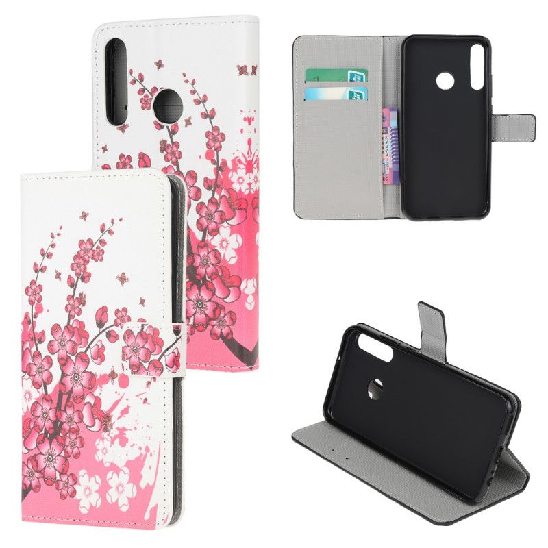 Etui Folio Huawei P40 Lite E / Y7p Różowy Magenta Kwiaty Tropikalne