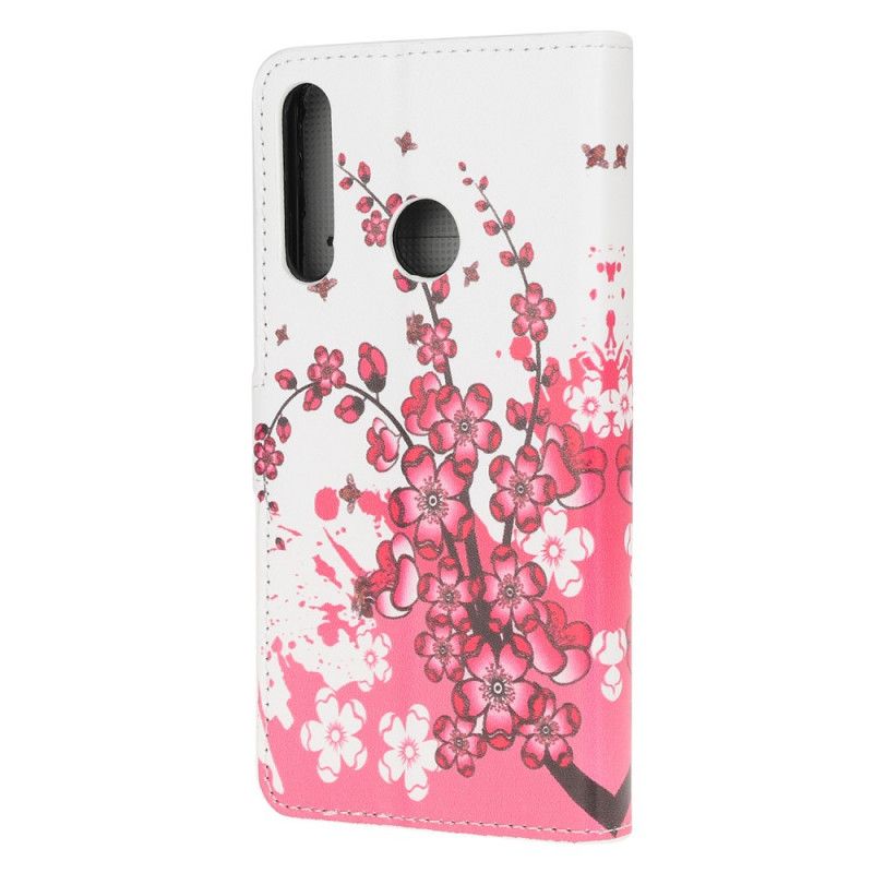 Etui Folio Huawei P40 Lite E / Y7p Różowy Magenta Kwiaty Tropikalne