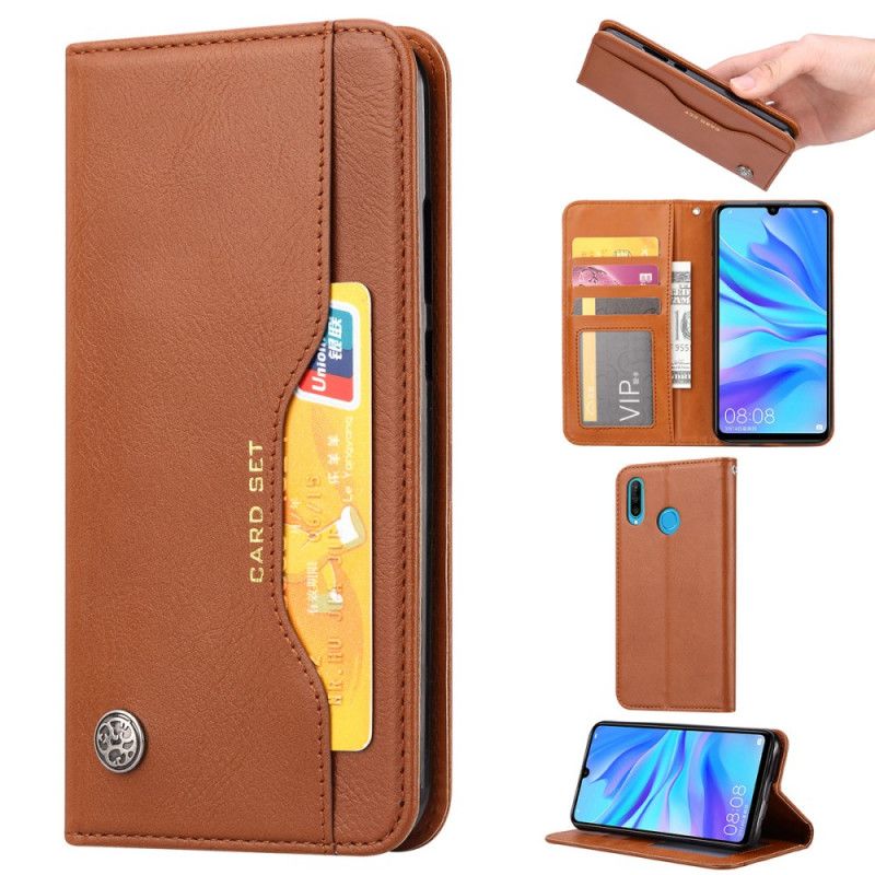 Flip Kotelot Huawei P40 Lite E / Y7p Czerwony Czarny Etui Na Karty Ze Sztucznej Skóry Etui Ochronne