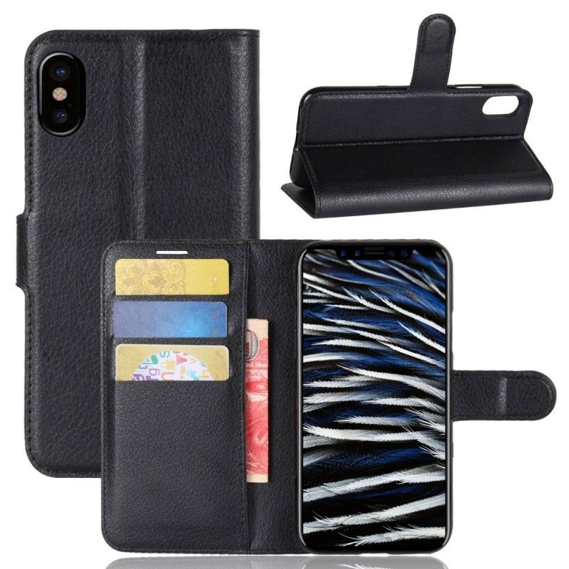 Etui Folio iPhone X Biały Czarny Efekt Skóry Etui Ochronne