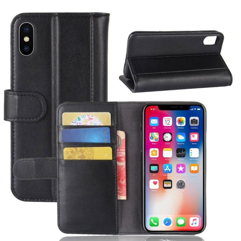 Etui Folio iPhone X Czarny Dwoina Skórzana Etui Ochronne