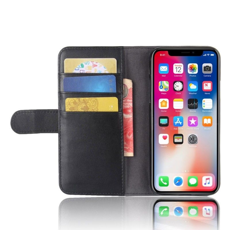 Etui Folio iPhone X Czarny Dwoina Skórzana Etui Ochronne