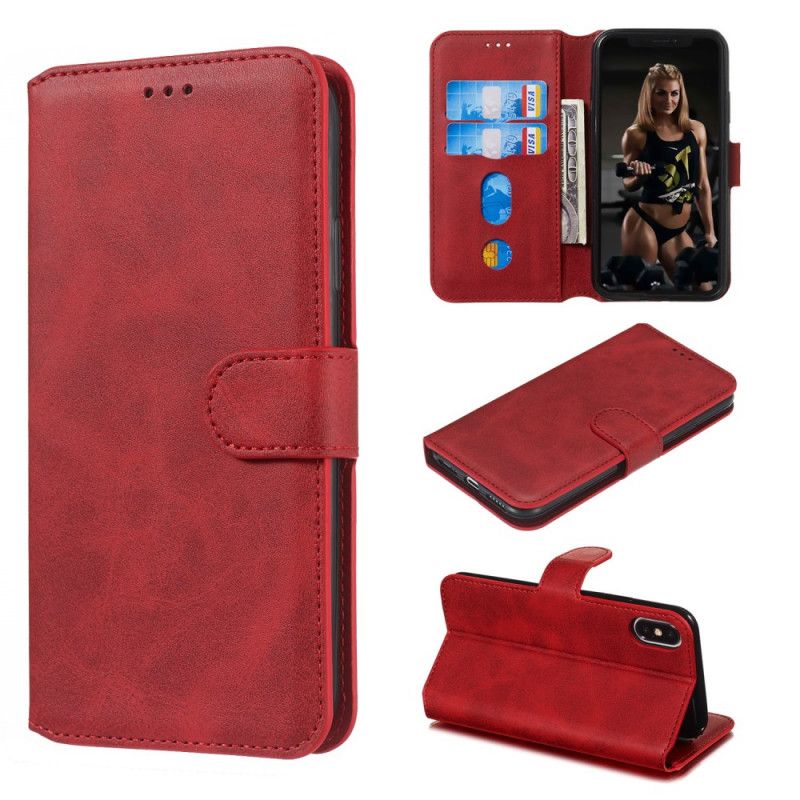 Etui Folio iPhone X Czerwony Czarny Jednolity Kolor Etui Ochronne