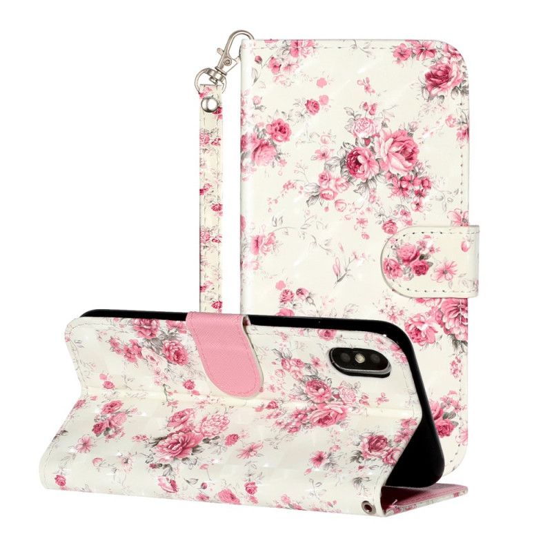 Etui Folio iPhone X Kwiaty Jasne Plamy Z Paskiem