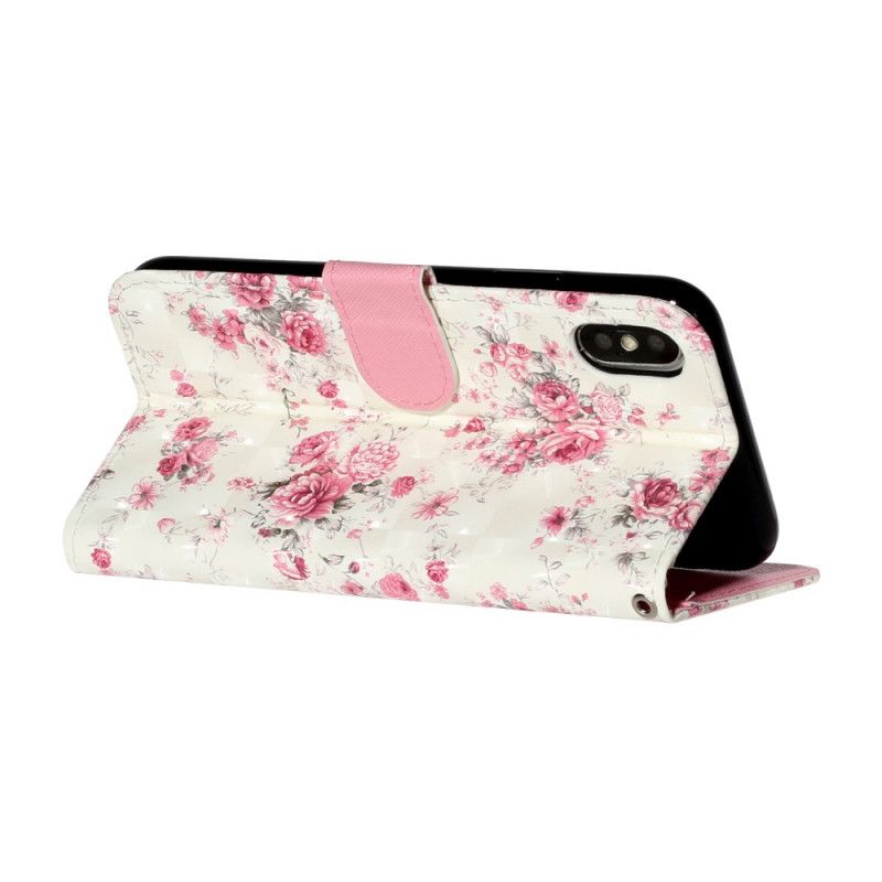 Etui Folio iPhone X Kwiaty Jasne Plamy Z Paskiem