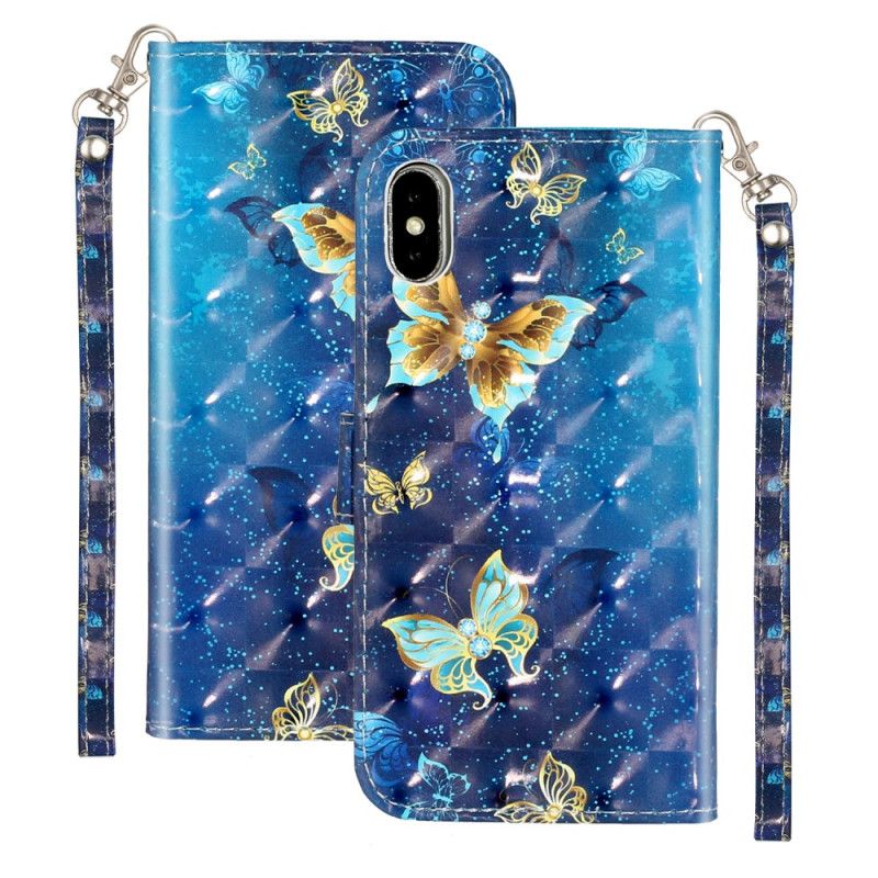 Etui Folio iPhone X Motyle Punktowe Z Paskiem Etui Ochronne