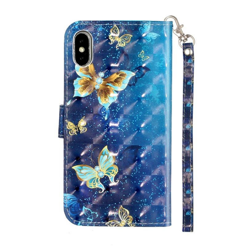 Etui Folio iPhone X Motyle Punktowe Z Paskiem Etui Ochronne