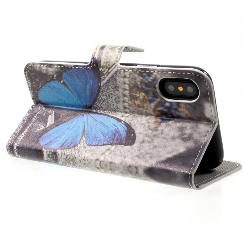 Etui Folio iPhone X Niebieski Motyl