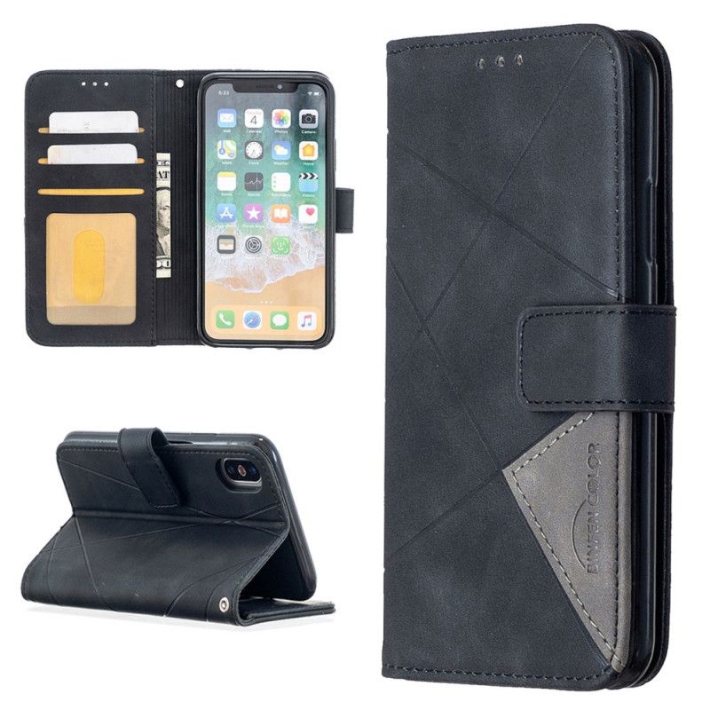 Etui Folio iPhone X Szary Czarny Dwubarwne Trójkąty Etui Ochronne