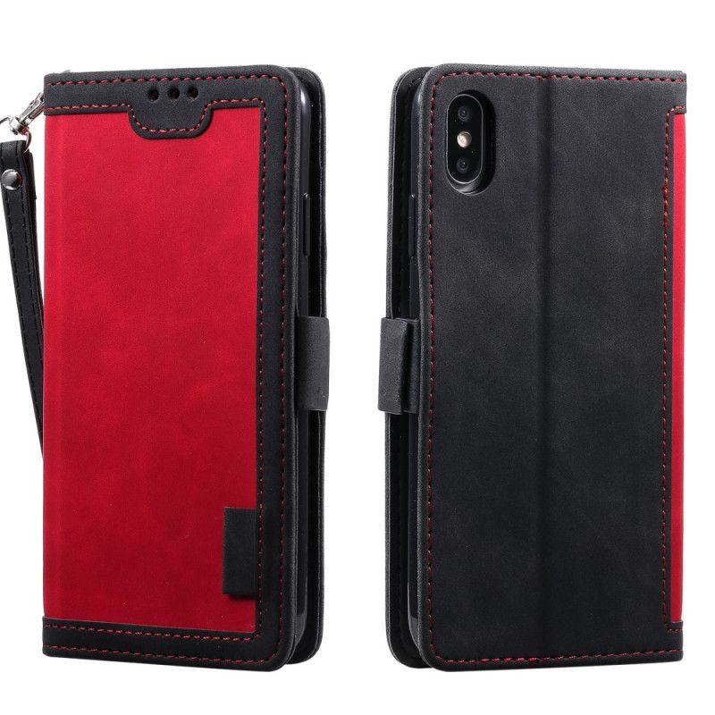 Etui Folio iPhone X Szary Czarny Dwukolorowa Imitacja Skóry Ze Wzmocnionymi Konturami Etui Ochronne