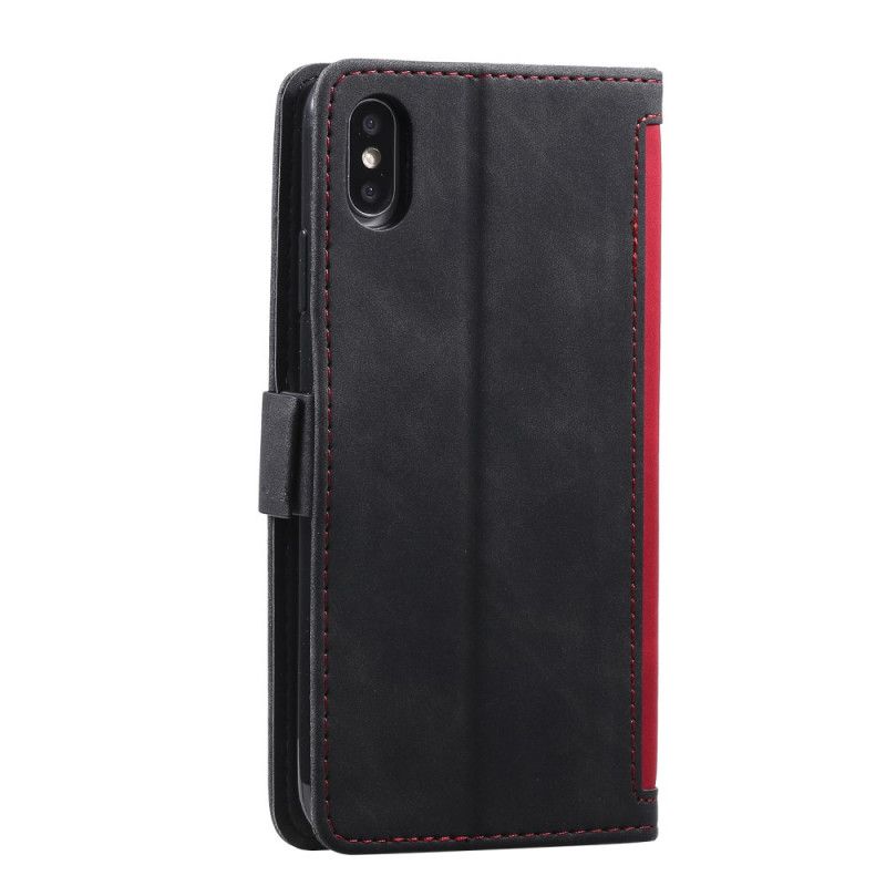 Etui Folio iPhone X Szary Czarny Dwukolorowa Imitacja Skóry Ze Wzmocnionymi Konturami Etui Ochronne