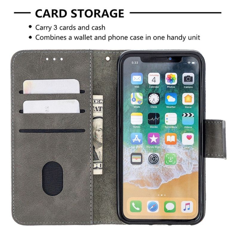 Etui Folio iPhone X Szary Czarny Klasyczny Efekt Skóry Krokodyla Etui Ochronne