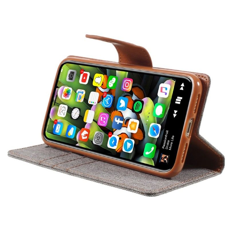 Etui Folio iPhone X Szary Czarny Tkanina Dwukolorowa