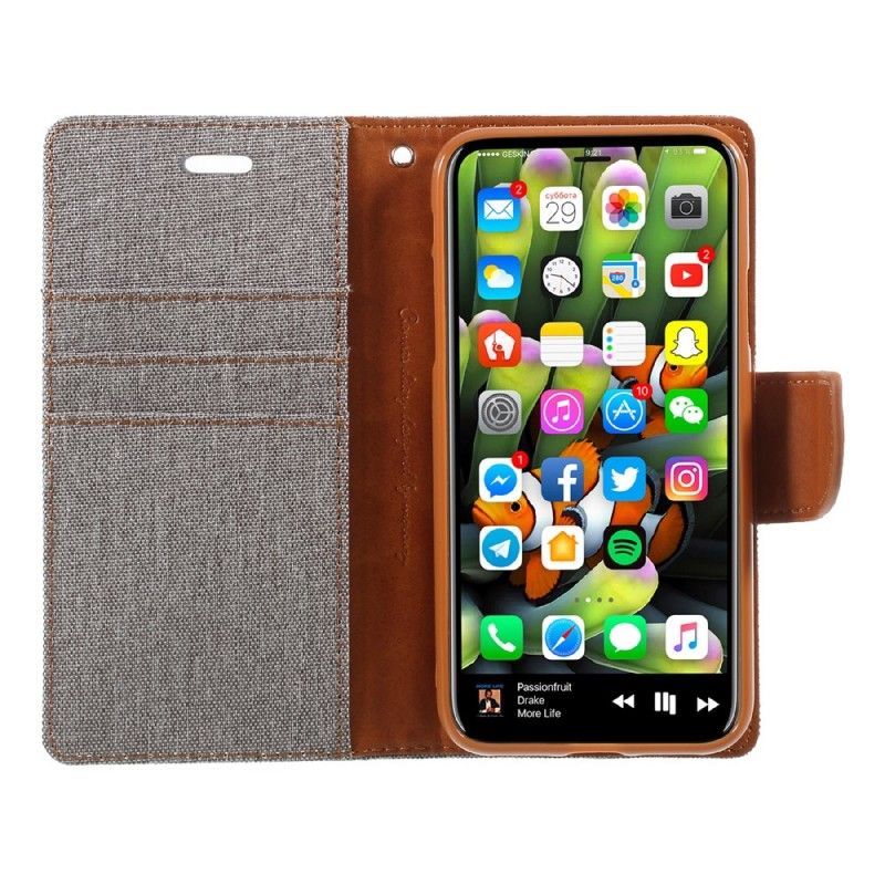 Etui Folio iPhone X Szary Czarny Tkanina Dwukolorowa