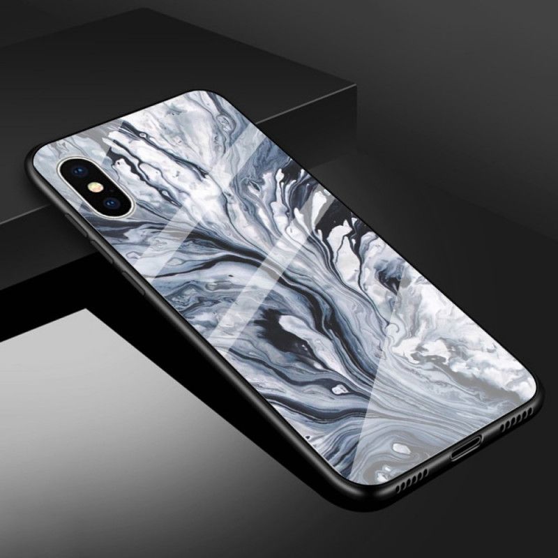 Etui iPhone X Biały Czarny Hartowane Szkło Marmurowe Etui Ochronne