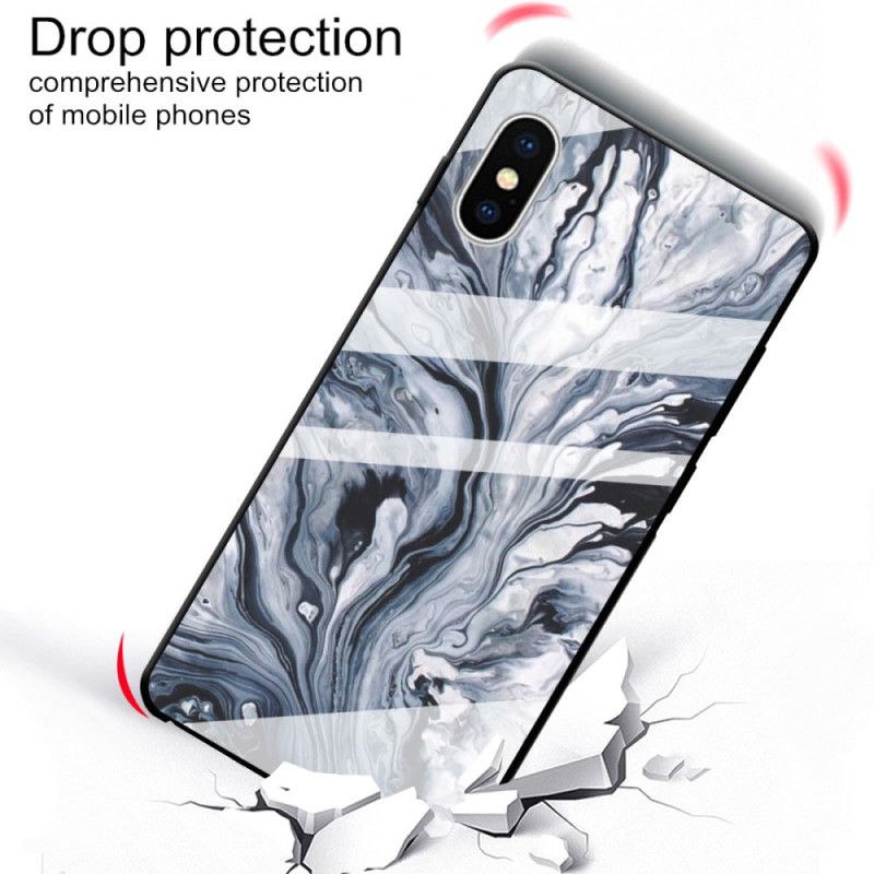 Etui iPhone X Biały Czarny Hartowane Szkło Marmurowe Etui Ochronne