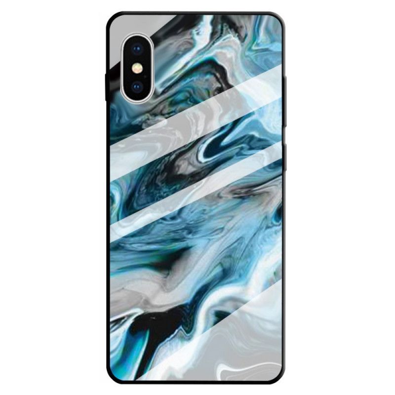 Etui iPhone X Biały Czarny Hartowane Szkło Marmurowe Etui Ochronne