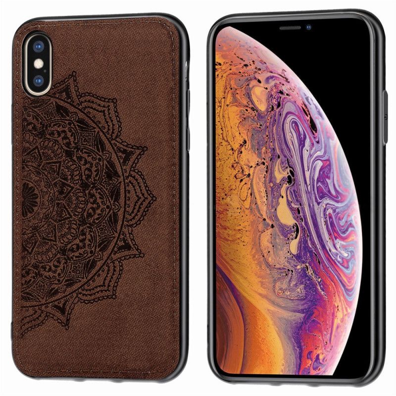 Etui iPhone X Brązowy Tekstura Tkaniny I Mandali