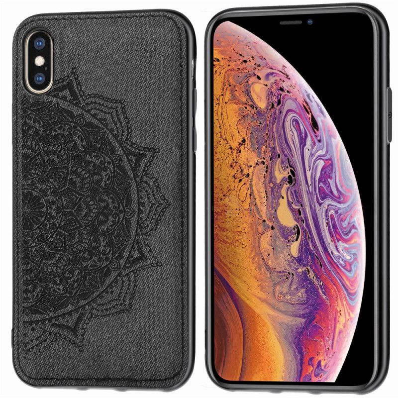 Etui iPhone X Brązowy Tekstura Tkaniny I Mandali