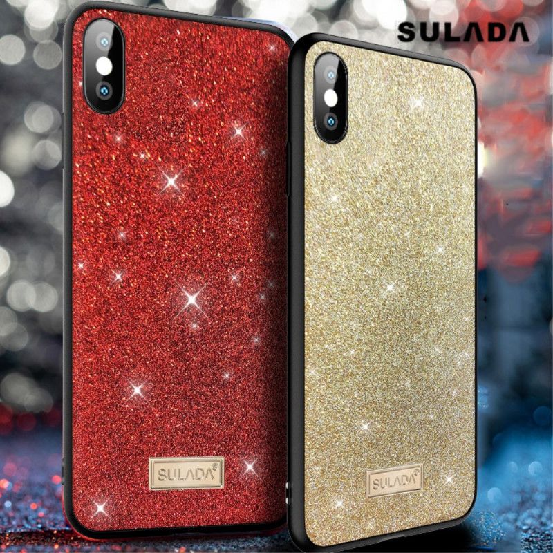 Etui iPhone X Czerwony Czarny Brokat Sulada Etui Ochronne