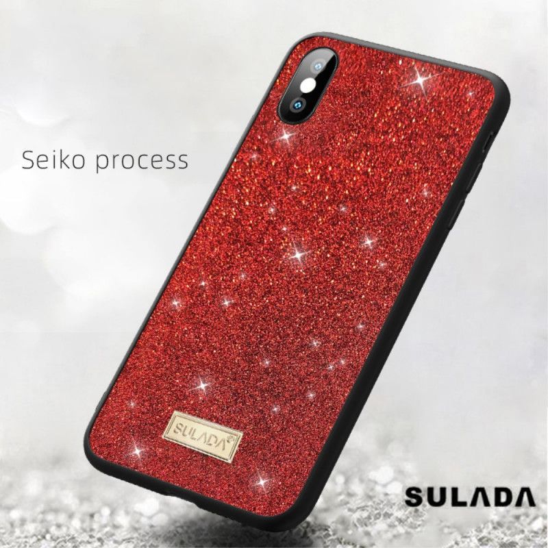 Etui iPhone X Czerwony Czarny Brokat Sulada Etui Ochronne