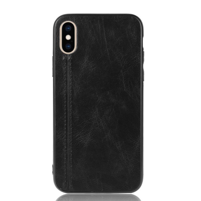 Etui iPhone X Czerwony Czarny Efekt Szytej Skóry Etui Ochronne