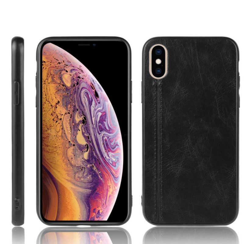 Etui iPhone X Czerwony Czarny Efekt Szytej Skóry Etui Ochronne