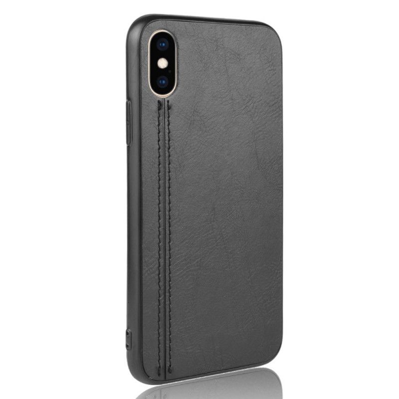 Etui iPhone X Czerwony Czarny Efekt Szytej Skóry Etui Ochronne