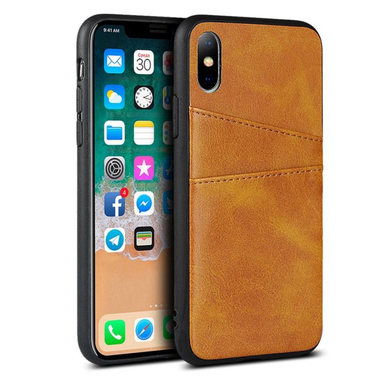 Etui iPhone X Czerwony Czarny Monochromatyczny Podwójny Uchwyt Na Karty