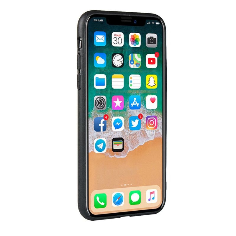 Etui iPhone X Czerwony Czarny Monochromatyczny Podwójny Uchwyt Na Karty