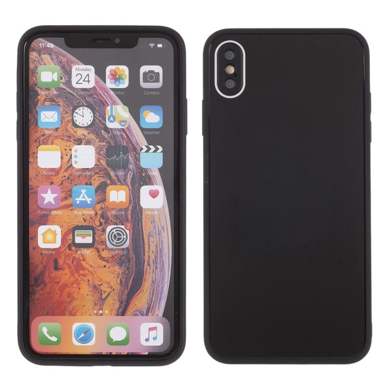 Etui iPhone X Czerwony Czarny Szklany Tył I Silikonowe Krawędzie Etui Ochronne