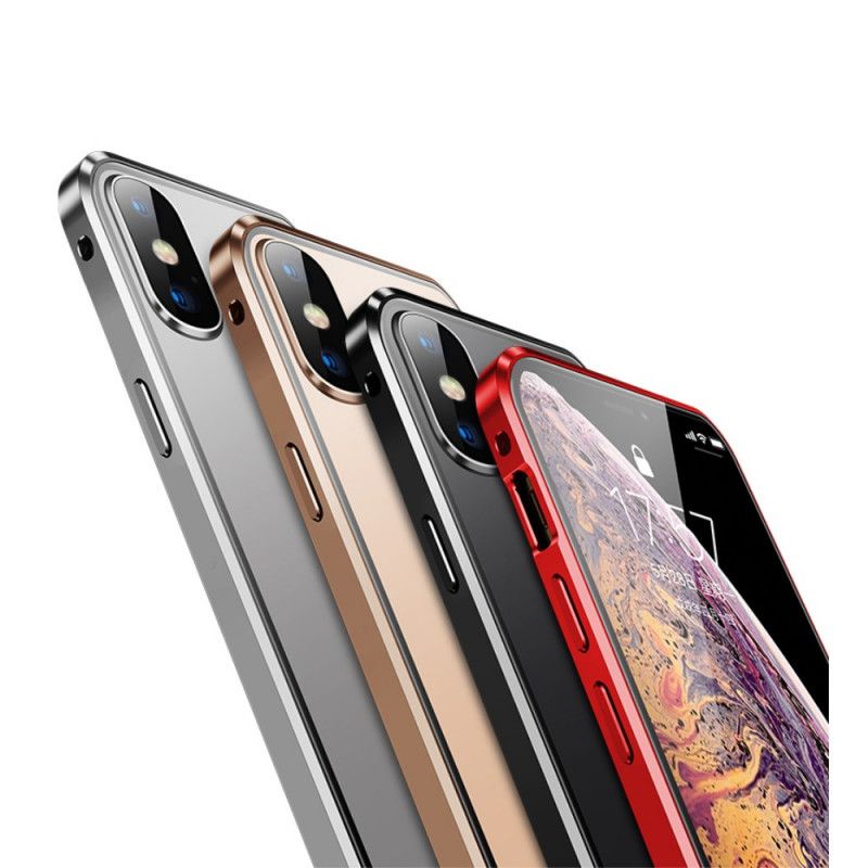 Etui iPhone X Czerwony Czarny Szkło Hartowane Przednie I Tylne