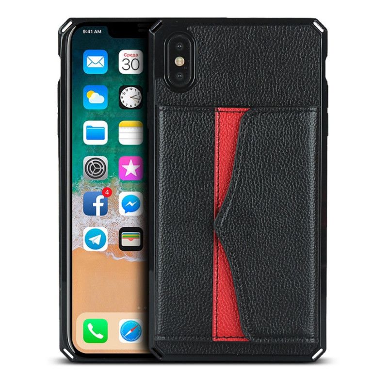 Etui iPhone X Czerwony Czarny Wielofunkcyjny Z Lusterkiem I Paskiem