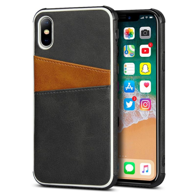 Etui iPhone X Czerwony Dwukolorowy Podwójny Uchwyt Na Karty