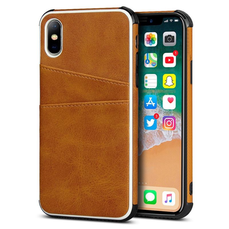 Etui iPhone X Granatowy Czarny Monochromatyczny Podwójny Uchwyt Na Karty