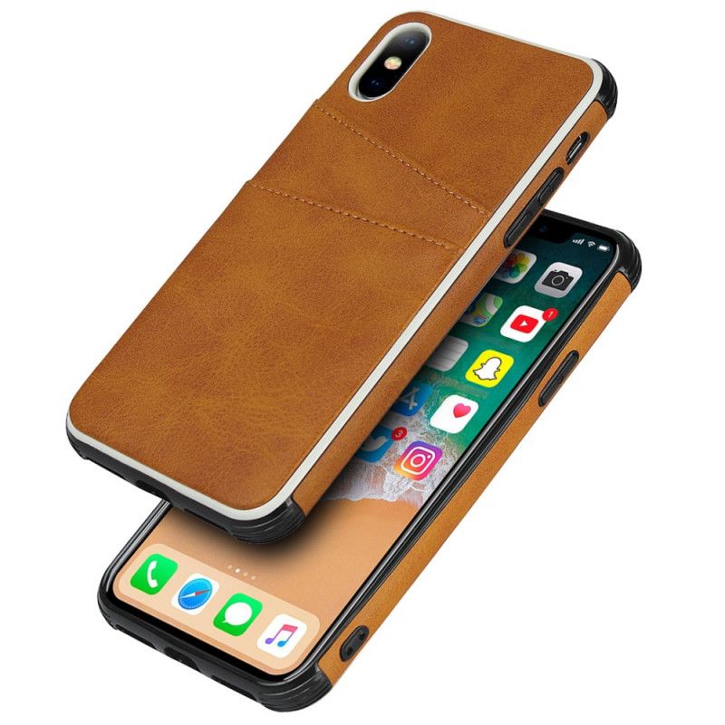 Etui iPhone X Granatowy Czarny Monochromatyczny Podwójny Uchwyt Na Karty