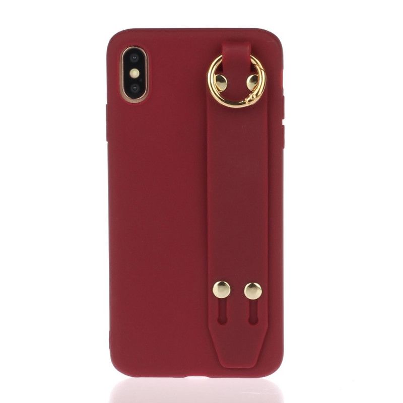 Etui iPhone X Magenta Szary Silikon Z Paskiem Podtrzymującym