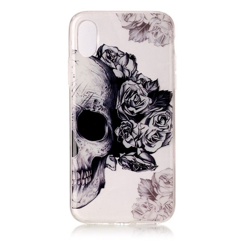 Etui iPhone X Przezroczysta Czaszka W Kwiaty