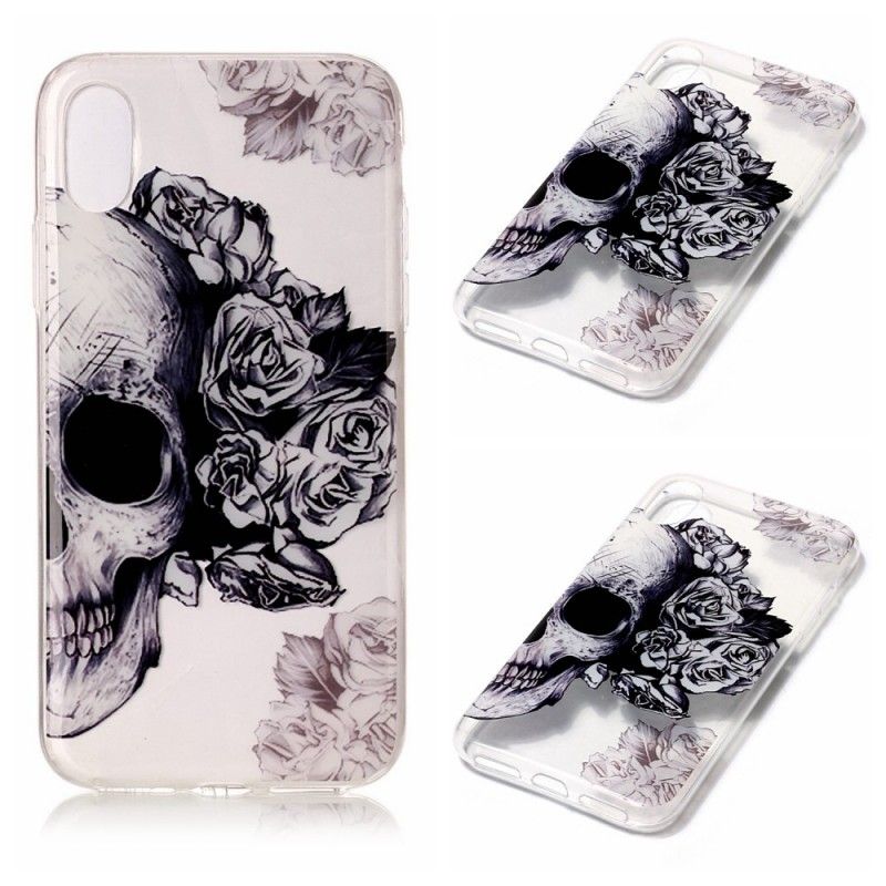 Etui iPhone X Przezroczysta Czaszka W Kwiaty