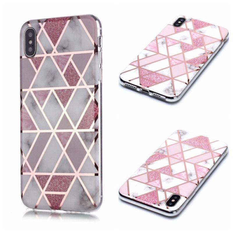 Etui iPhone X Różowy Czarny Marmurowy Wzór Geometryczny Etui Ochronne