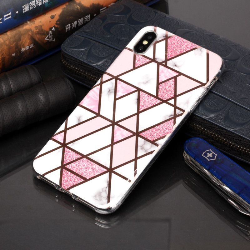 Etui iPhone X Różowy Czarny Marmurowy Wzór Geometryczny Etui Ochronne