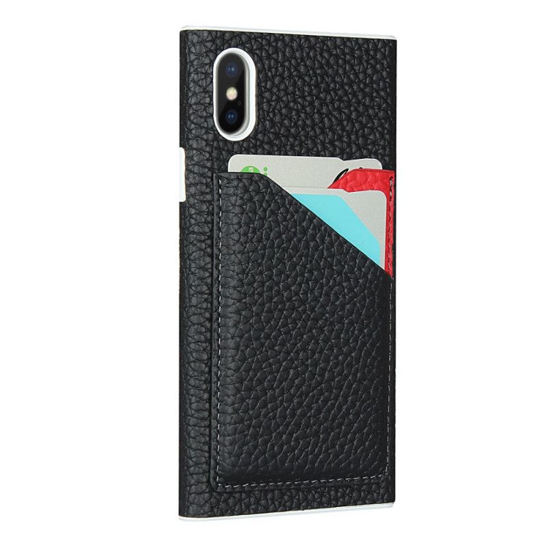 Etui iPhone X Szary Czarny Etui Na Karty Z Prawdziwej Skóry Liczi Ze Smyczą Etui Ochronne