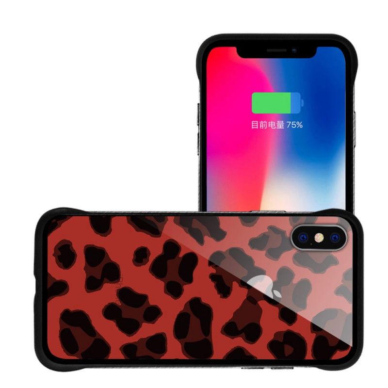 Etui iPhone X Złoty Czerwony Nxe Plam Lampartów Etui Ochronne