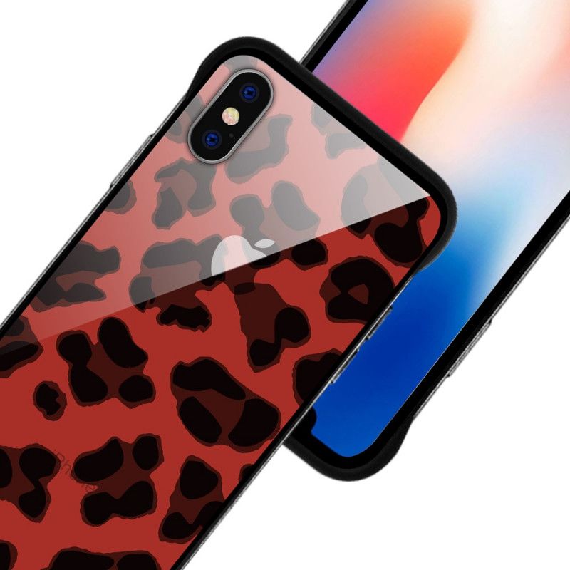 Etui iPhone X Złoty Czerwony Nxe Plam Lampartów Etui Ochronne