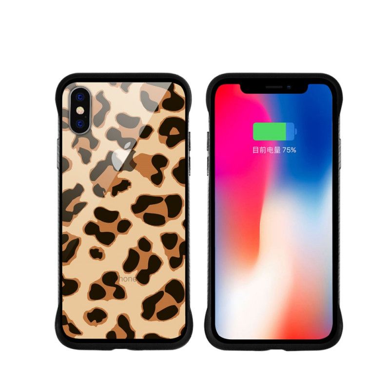 Etui iPhone X Złoty Czerwony Nxe Plam Lampartów Etui Ochronne