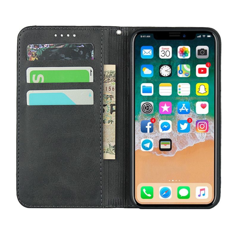 Flip Kotelot iPhone X Czerwony Czarny Dwukolorowy Efekt Skóry Z Paskiem Etui Ochronne